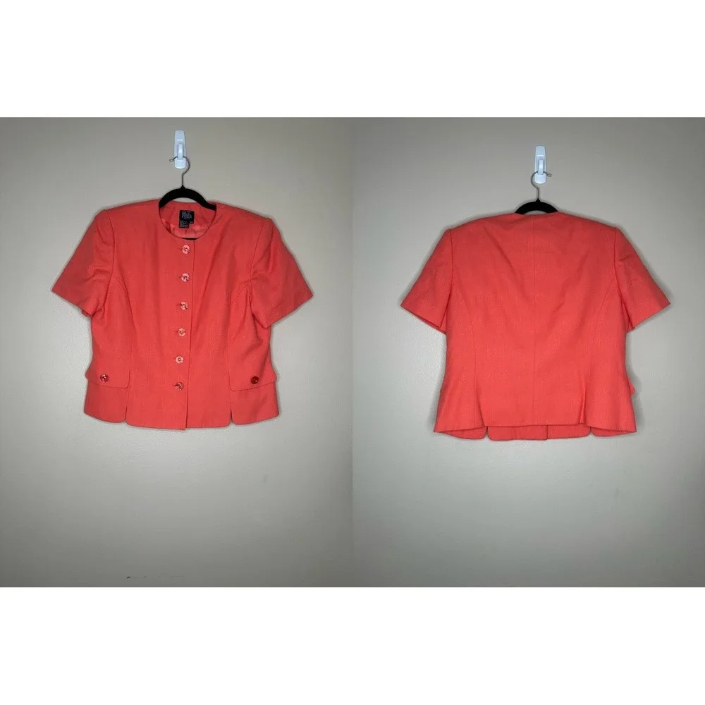 Morgan Taylor Studio Coral Pink Skirt Suit Set Petite 16P Minimalist preppy